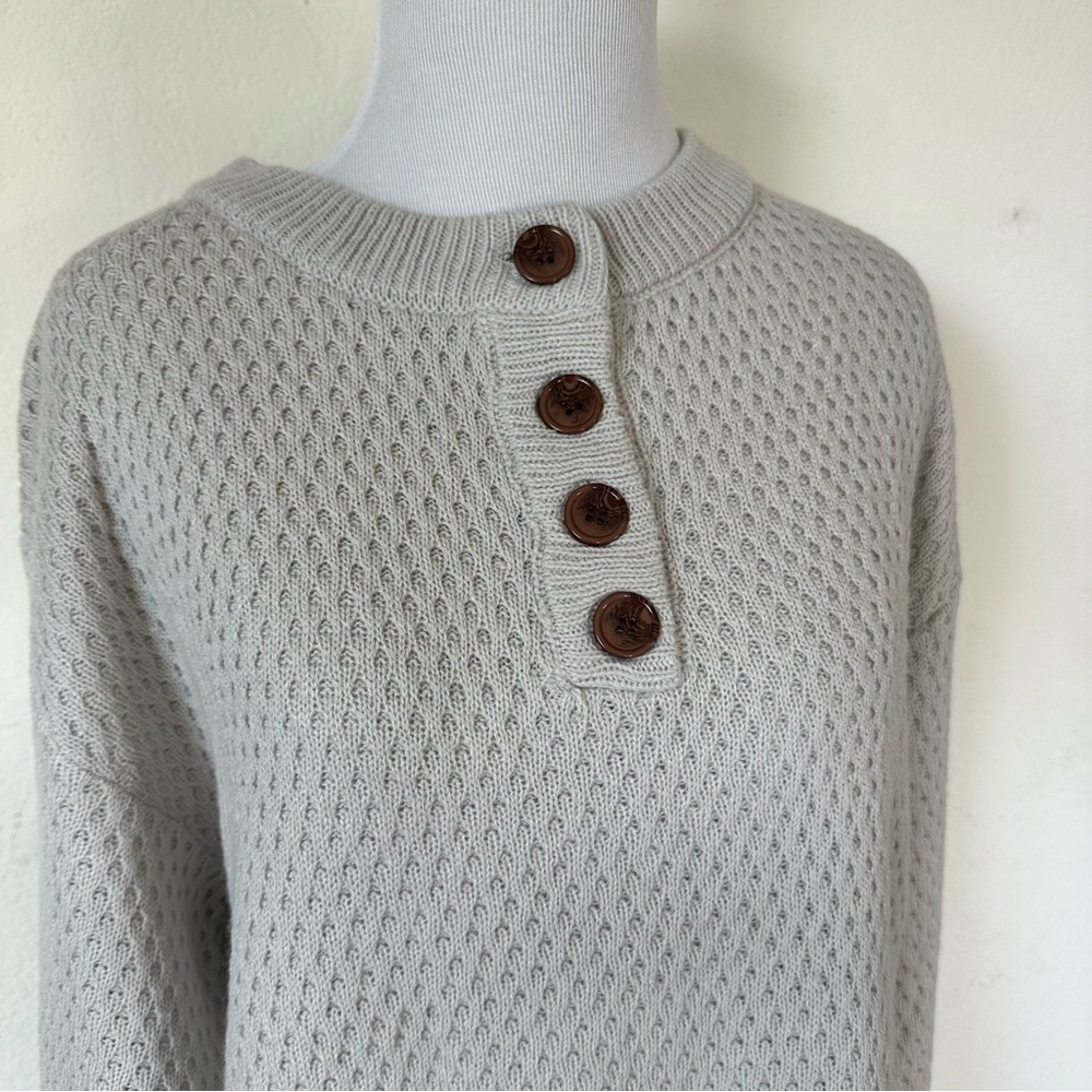 Waffle Knit Henley Lounge Set Oatmeal Beige Medium Cozy Knit (Everlane like) - Picture 3 of 15